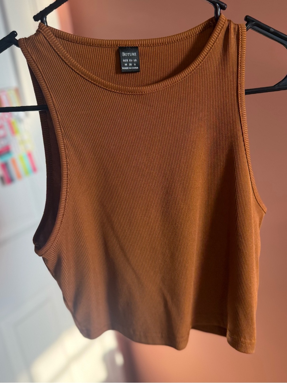 Ribbed Cropped Tank Top - Rust